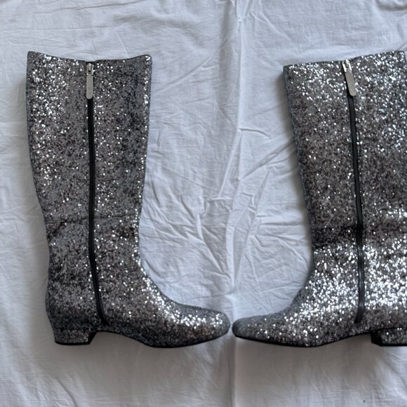 Boden Leather Knee High Glittered Boots - Picture 2 of 3